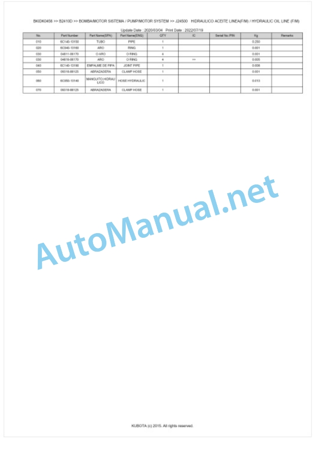 Kubota B1710D, B2110D B2410D Tractor Parts Manual PDF BKIDK0456 4 Kubota B1710D, B2110D B2410D Tractor Parts Manual PDF BKIDK0456-4