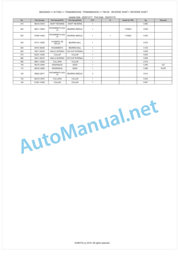 Kubota B1750D Parts Manual PDF BKIDA0053-3