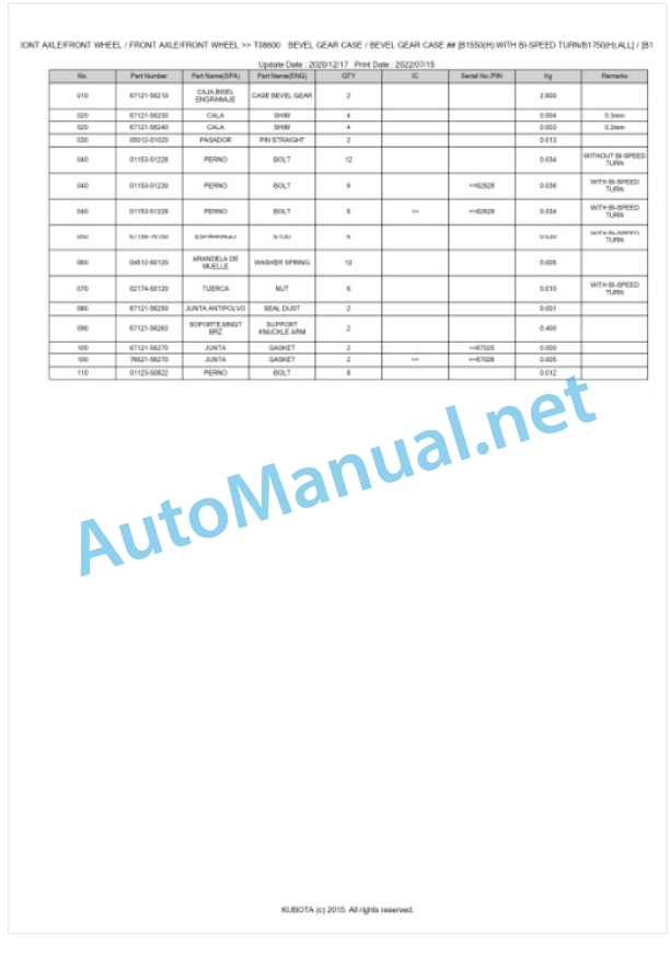 Kubota B1750HST-D Parts Manual PDF BKIDA0054 4 Kubota B1750HST-D Parts Manual PDF BKIDA0054-4