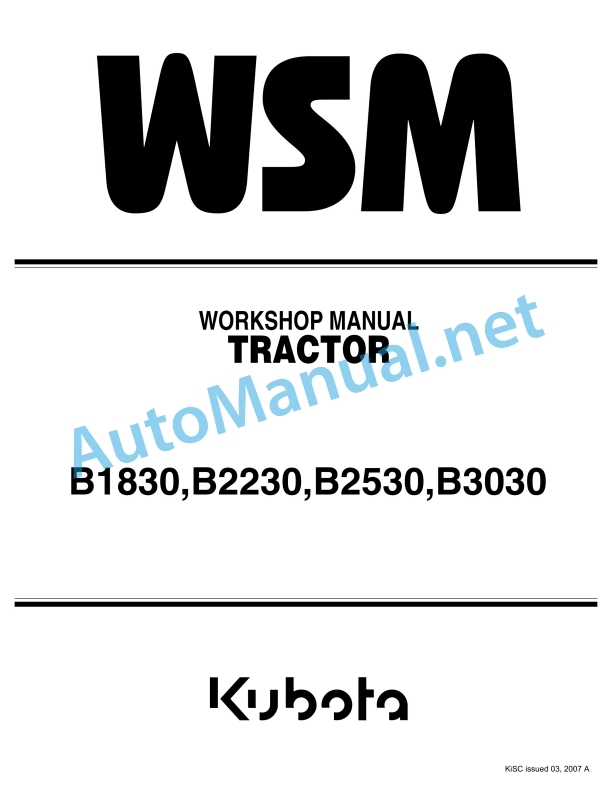 Kubota B1820, B2230, B2530, B3030 Tractor Workshop Manual PDF