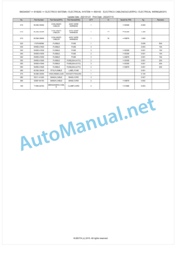 Kubota B1820D Tractor Parts Manual PDF BKIDA5007-3