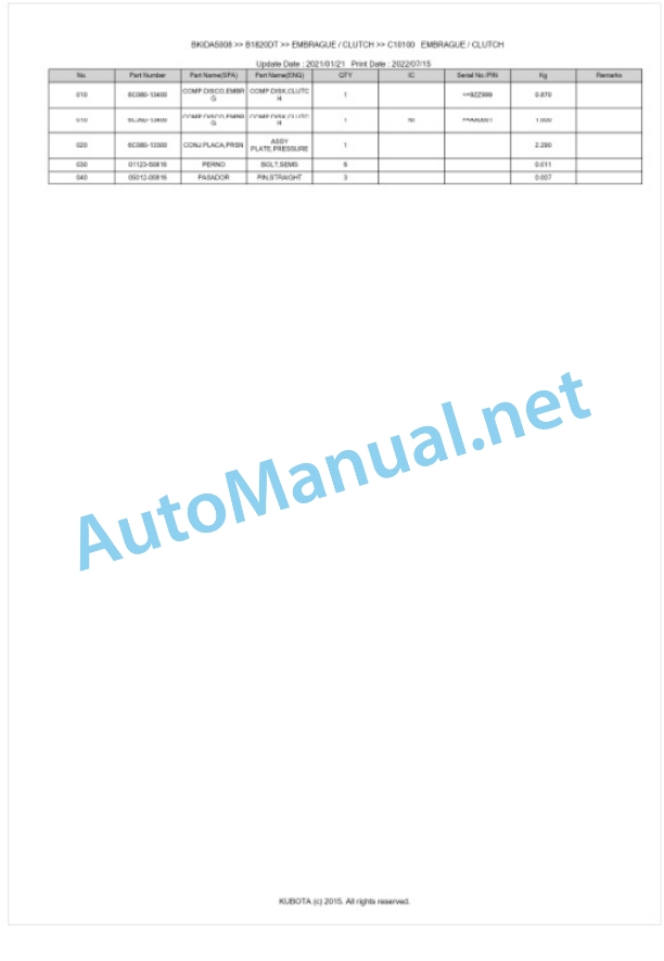 Kubota B1820DT Tractor Parts Manual PDF BKIDA5008 3 Kubota B1820DT Tractor Parts Manual PDF BKIDA5008-3