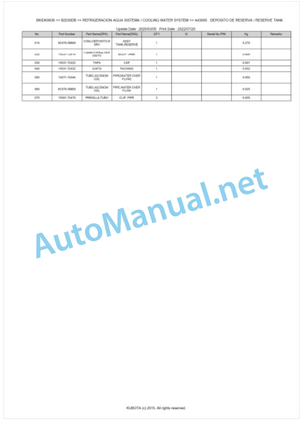 Kubota B1830DB, B2530DB Tractor Parts Manual PDF BKIDK0636 2 Kubota B1830DB, B2530DB Tractor Parts Manual PDF BKIDK0636-2