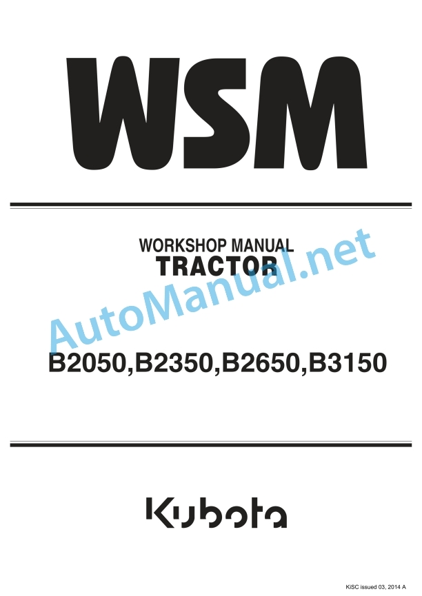 Kubota B2050, B2350, B2650, B3150 Tractor Workshop Manual PDF
