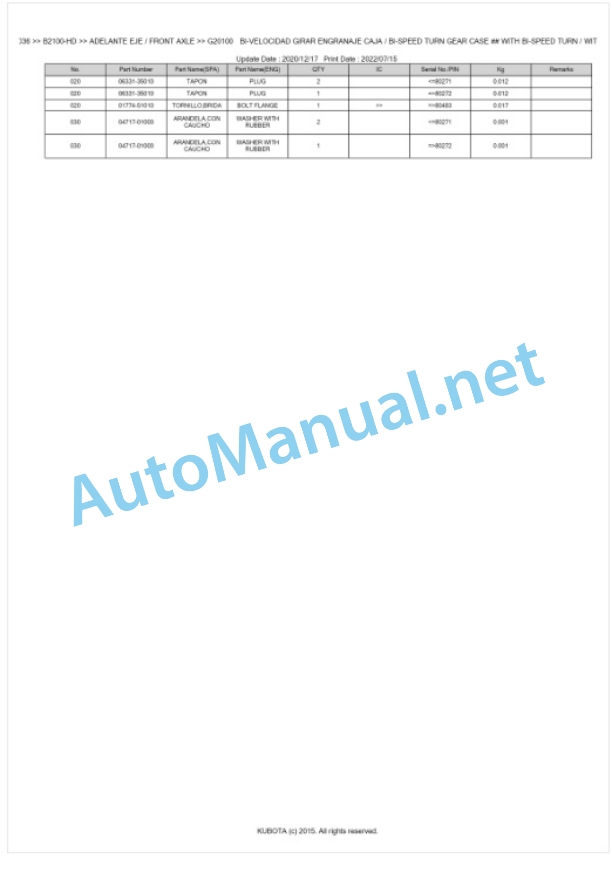 Kubota B2100-HD Parts Manual PDF BIKDA0036-5