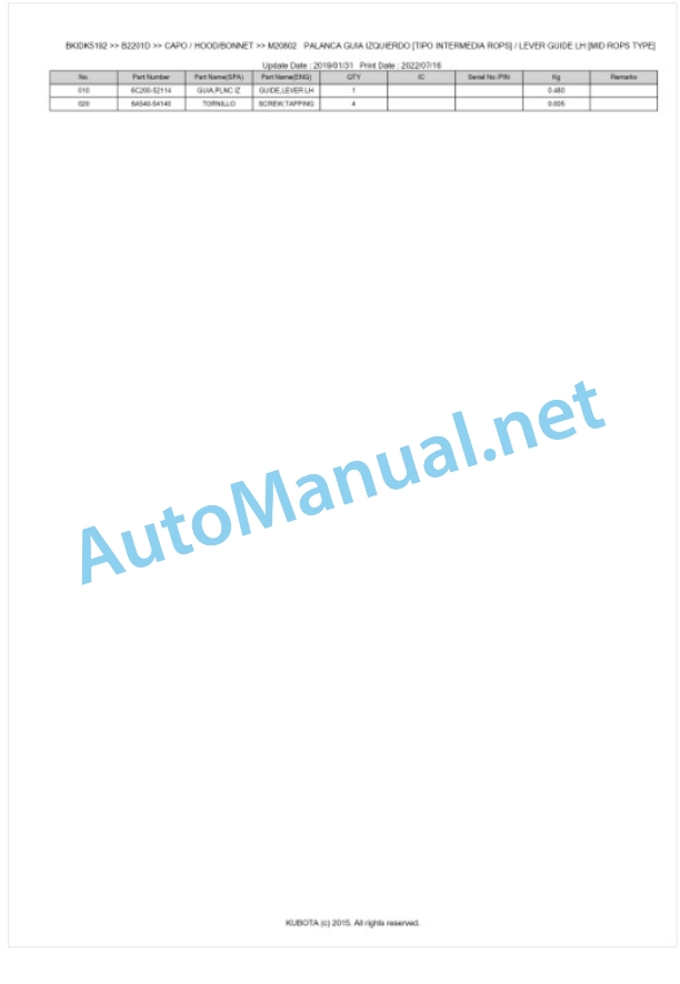 Kubota B2201D Tractor Parts Manual PDF BKIDK5192 5 Kubota B2201D Tractor Parts Manual PDF BKIDK5192-5