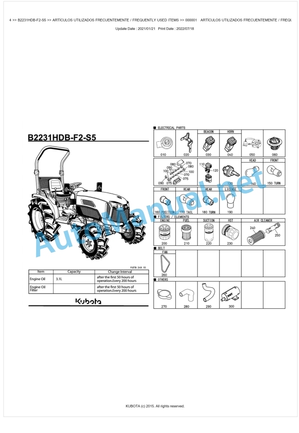 Kubota B2231HDB-F2-S5 Tractor Parts Manual PDF BKIDK5314