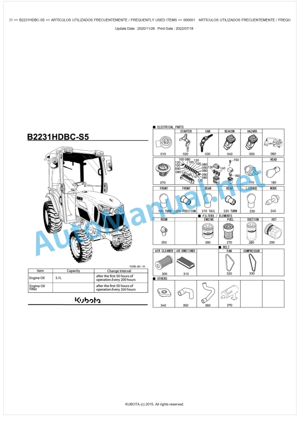 Kubota B2231HDBC-S5 Tractor Parts Manual PDF BKIDK5321