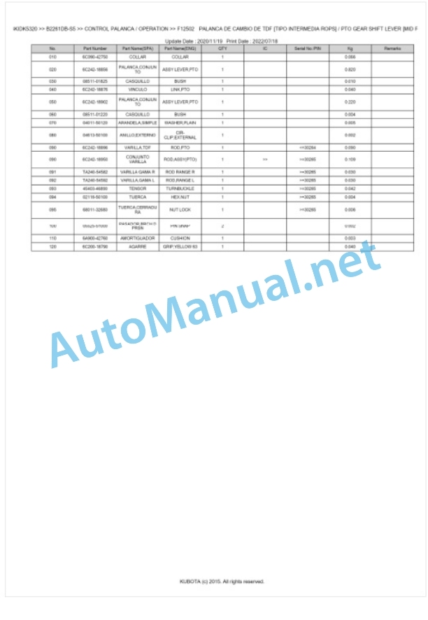 Kubota B2261DB-S5 Tractor Parts Manual PDF BKIDK5320 4 Kubota B2261DB-S5 Tractor Parts Manual PDF BKIDK5320-4