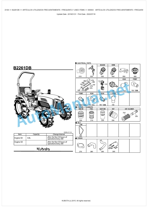 Kubota B2261DB Tractor Parts Manual PDF BKIDK5194