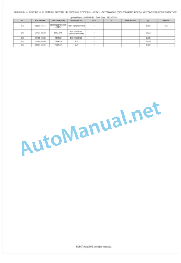 Kubota B2261DB Tractor Parts Manual PDF BKIDK5194 2 Kubota B2261DB Tractor Parts Manual PDF BKIDK5194-2