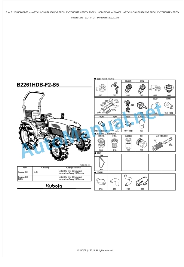 Kubota B2261HDB-F2-S5 Tractor Parts Manual PDF BKIDK5315