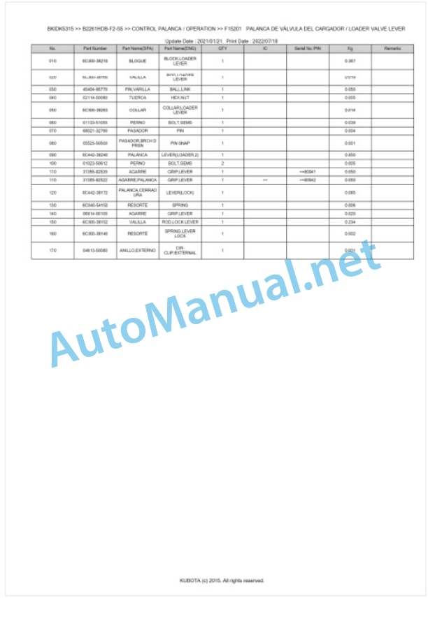 Kubota B2261HDB-F2-S5 Tractor Parts Manual PDF BKIDK5315 4 Kubota B2261HDB-F2-S5 Tractor Parts Manual PDF BKIDK5315-4