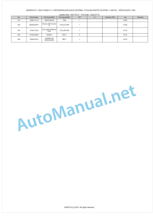 Kubota B2311HDB-F2 Tractor Parts Manual PDF BKIDK5316 2 Kubota B2311HDB-F2 Tractor Parts Manual PDF BKIDK5316-2