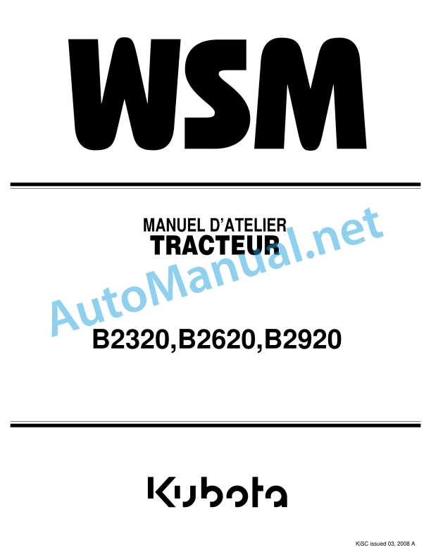 Kubota B2320, B2620, B2920 Tractor Workshop Manual PDF FR