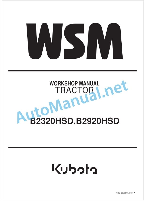Kubota B2320HDS, B2920HDS Tractor Workshop Manual PDF