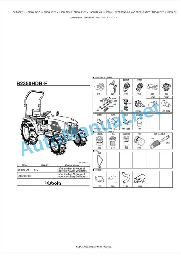 Kubota B2350HDB-F Tractor Parts Manual PDF BKIDK5071