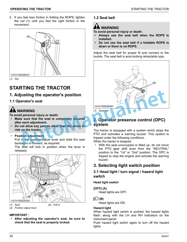 Kubota B2401DT, B2401DTOW, B2401DTN Tractor Operators Manual PDF 3 Kubota B2401DT, B2401DTOW, B2401DTN Tractor Operators Manual PDF - Image 3