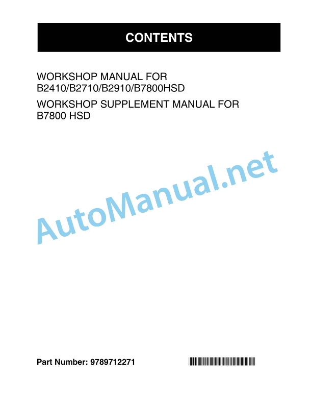 Kubota B2410, B2710, B2910, B7800HSD Tractor Workshop Manual PDF