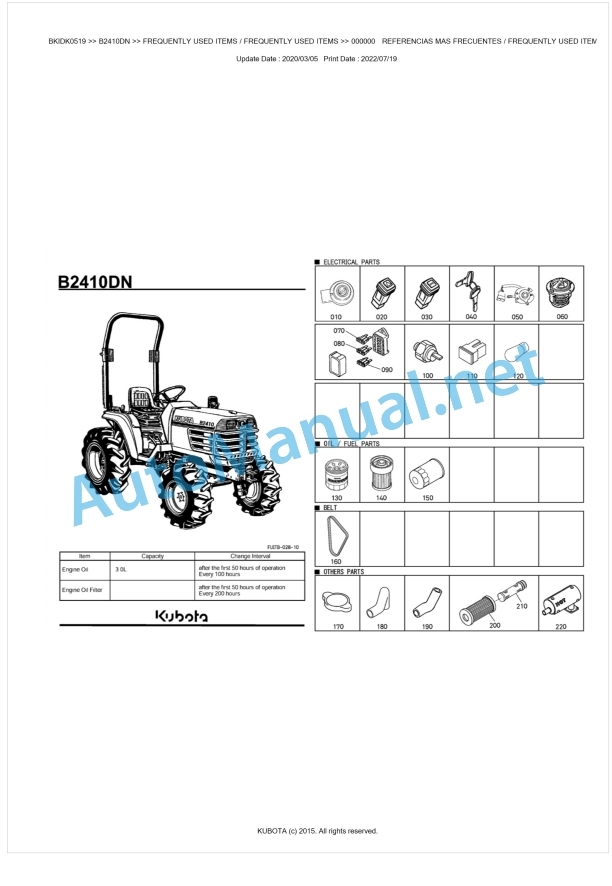 Kubota B2410DN Tractor Parts Manual PDF BKIDK0519