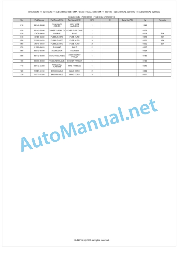Kubota B2410DN Tractor Parts Manual PDF BKIDK0519-3