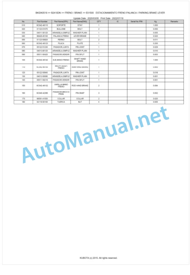 Kubota B2410DN Tractor Parts Manual PDF BKIDK0519-4