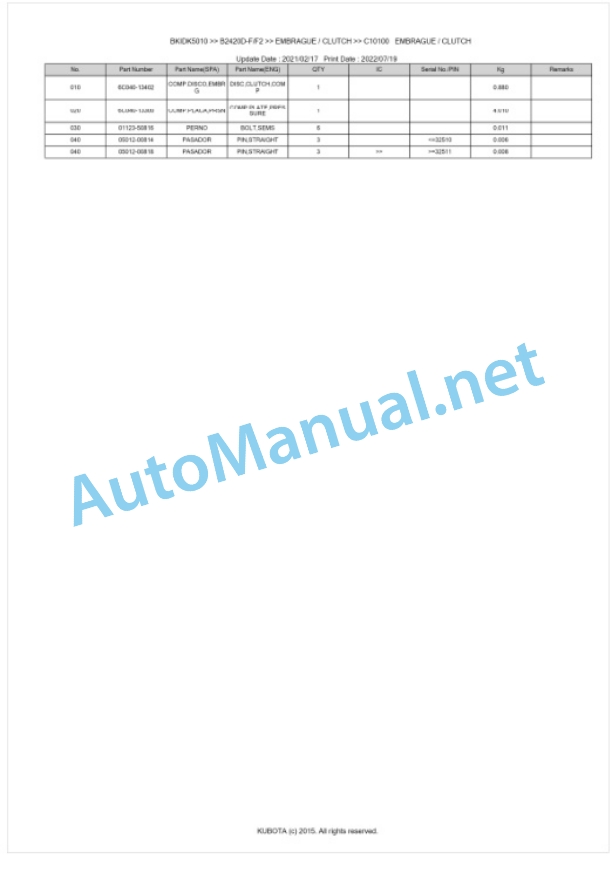 Kubota B2420D-F, F2 Tractor Parts Manual PDF BKIDK5010 3 Kubota B2420D-F, F2 Tractor Parts Manual PDF BKIDK5010-3