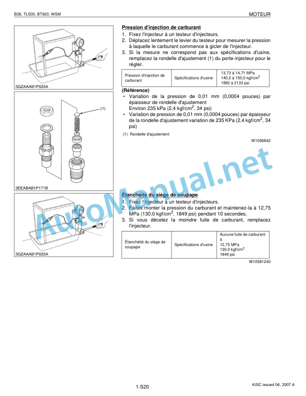 Alternative view of Kubota B26, TL500, BT820 Tractor, Front Loader, Backhoe Workshop Manual PDF FR