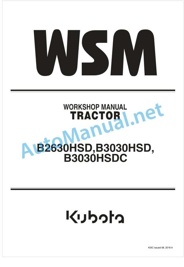 Kubota B2630HSD, B3030HSD, B3030HSDC Tractor Workshop Manual PDF