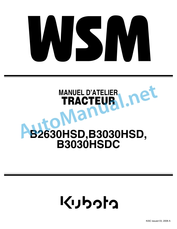 Kubota B2630HSD, B3030HSD, B3030HSDC Tractor Workshop Manual PDF FR