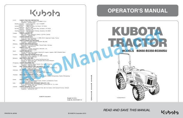Kubota B2650, B3350, B3350SU Tractor Operators Manual PDF 1 Kubota B2650, B3350, B3350SU Tractor Operators Manual PDF