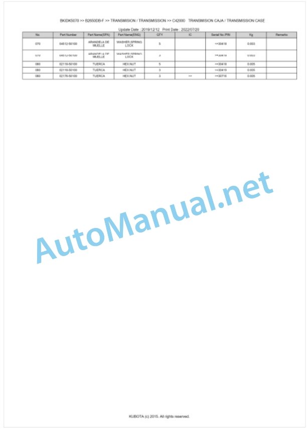 Kubota B2650DB-F Tractor Parts Manual PDF BKIDK5070 3 Kubota B2650DB-F Tractor Parts Manual PDF BKIDK5070-3