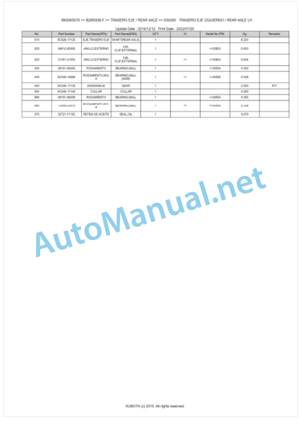 Kubota B2650DB-F Tractor Parts Manual PDF BKIDK5070 4 Kubota B2650DB-F Tractor Parts Manual PDF BKIDK5070-4