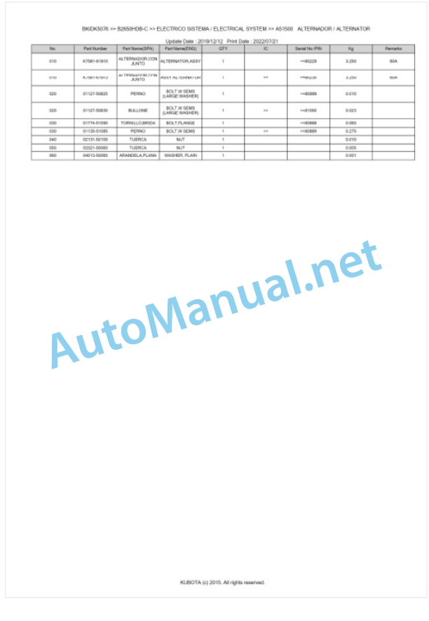 Kubota B2650HDB-C Tractor Parts Manual PDF BKIDK5076 2 Kubota B2650HDB-C Tractor Parts Manual PDF BKIDK5076-2