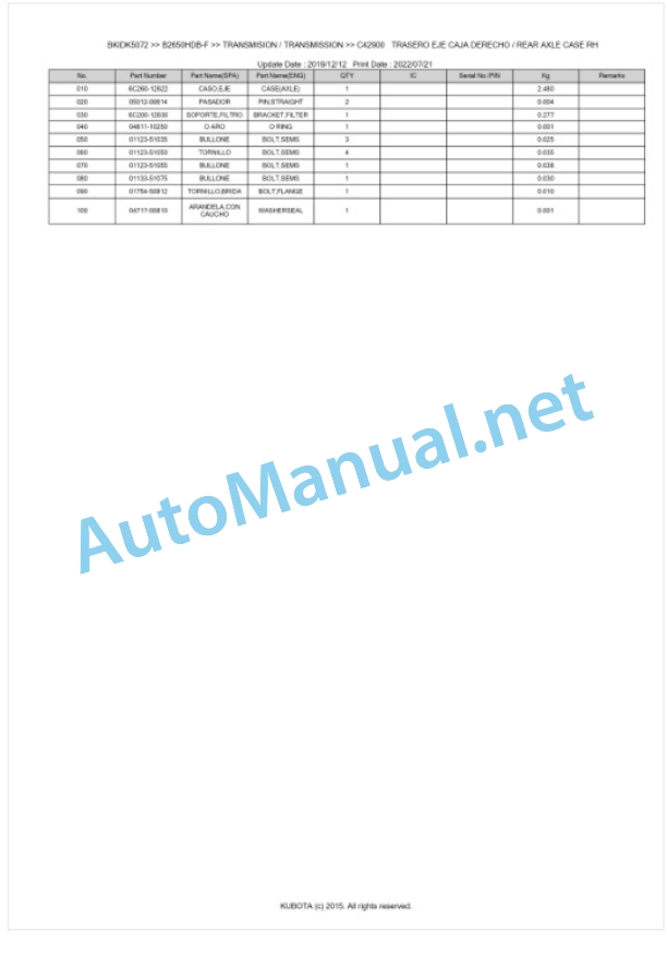 Kubota B2650HDB-F Tractor Parts Manual PDF BKIDK5072 3 Kubota B2650HDB-F Tractor Parts Manual PDF BKIDK5072-3
