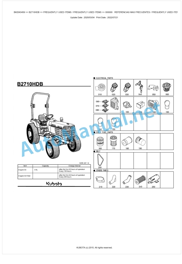 Kubota B2710HDB Tractor Parts Manual PDF BKIDK0459