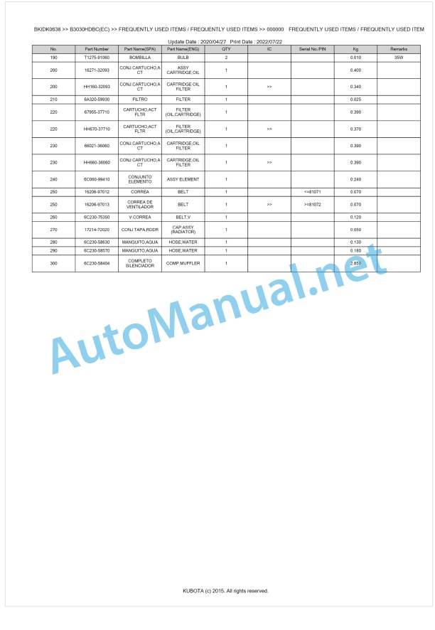 Kubota B3030HDBC(EC) Tractor Parts Manual PDF BKIDK0638