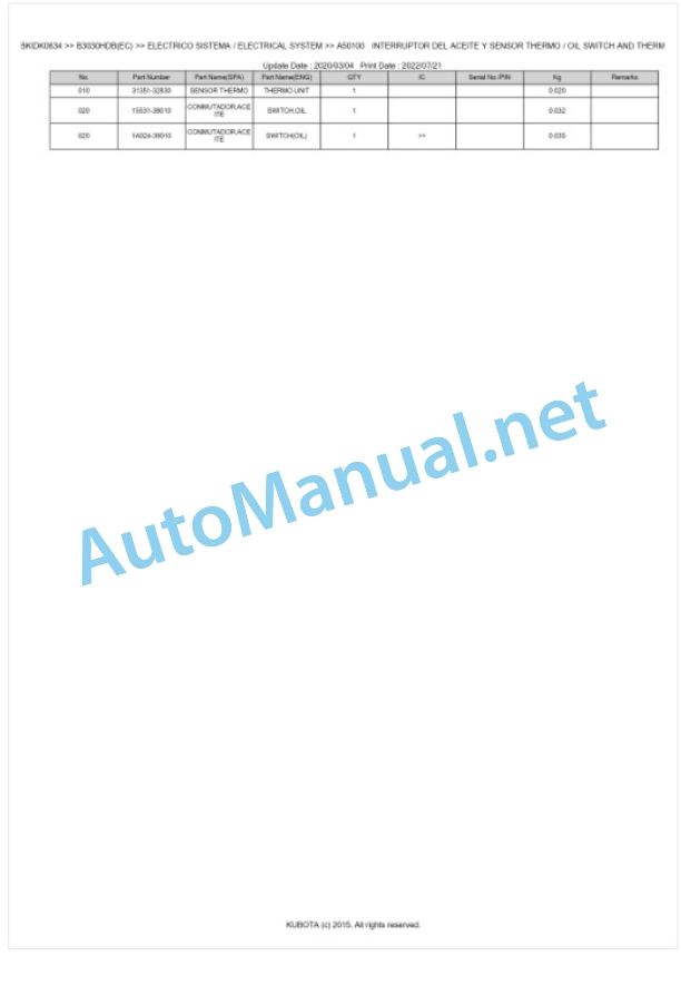 Kubota B3030HDB(EC) Tractor Parts Manual PDF BKIDK0634 2 Kubota B3030HDB(EC) Tractor Parts Manual PDF BKIDK0634-2