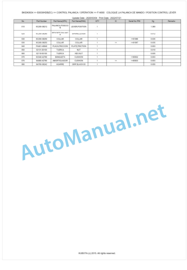 Kubota B3030HDB(EC) Tractor Parts Manual PDF BKIDK0634 4 Kubota B3030HDB(EC) Tractor Parts Manual PDF BKIDK0634-4