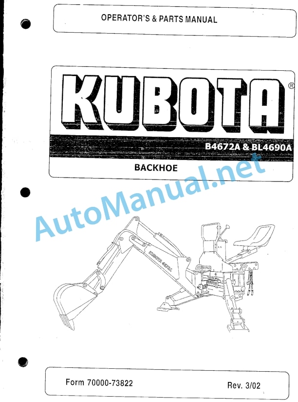 Kubota B4672A, BL4690A Backhoe Operators Manual PDF
