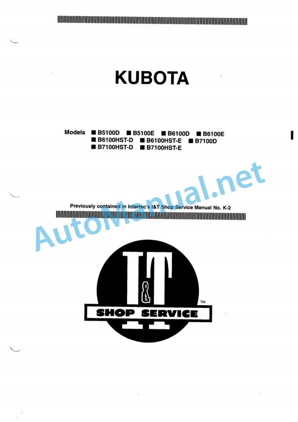 Kubota B5100D, B5100E, B6100D, B6100E, B6100HST Service Manual PDF 1 Kubota B5100D, B5100E, B6100D, B6100E, B6100HST Service Manual PDF