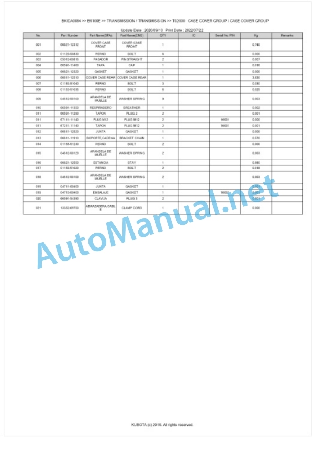 Kubota B5100E Parts Manual PDF BKIDA0084-4