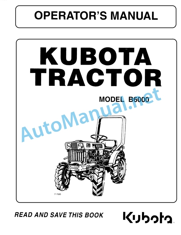 Kubota B6000 Tractor Operators Manual PDF