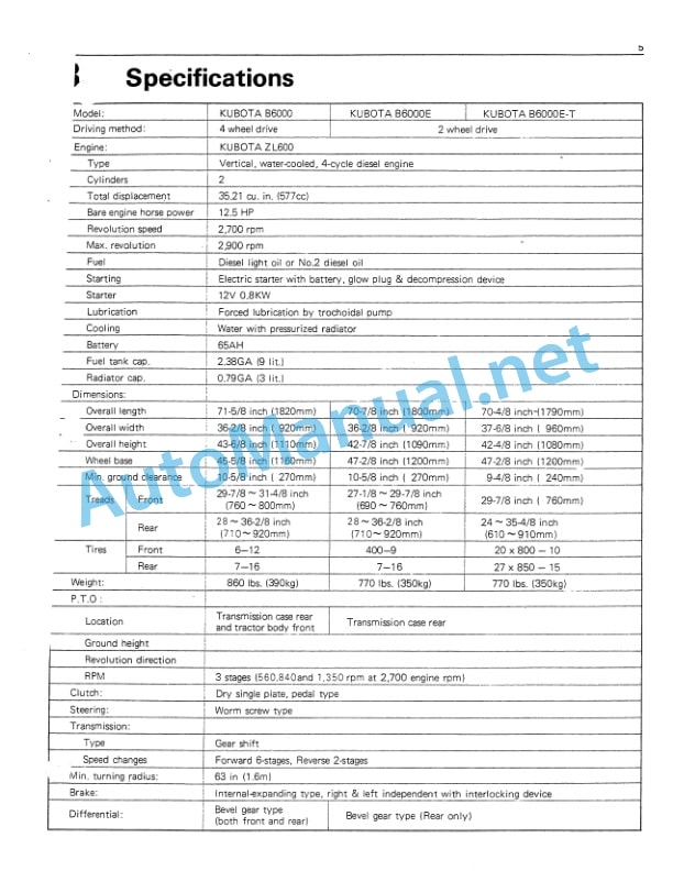 Kubota B6000 Tractor Operators Manual PDF 2 Kubota B6000 Tractor Operators Manual PDF-2