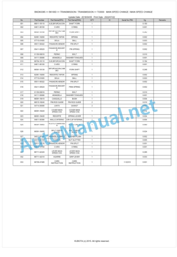 Kubota B6100D Parts Manual PDF BIKDK0385-3