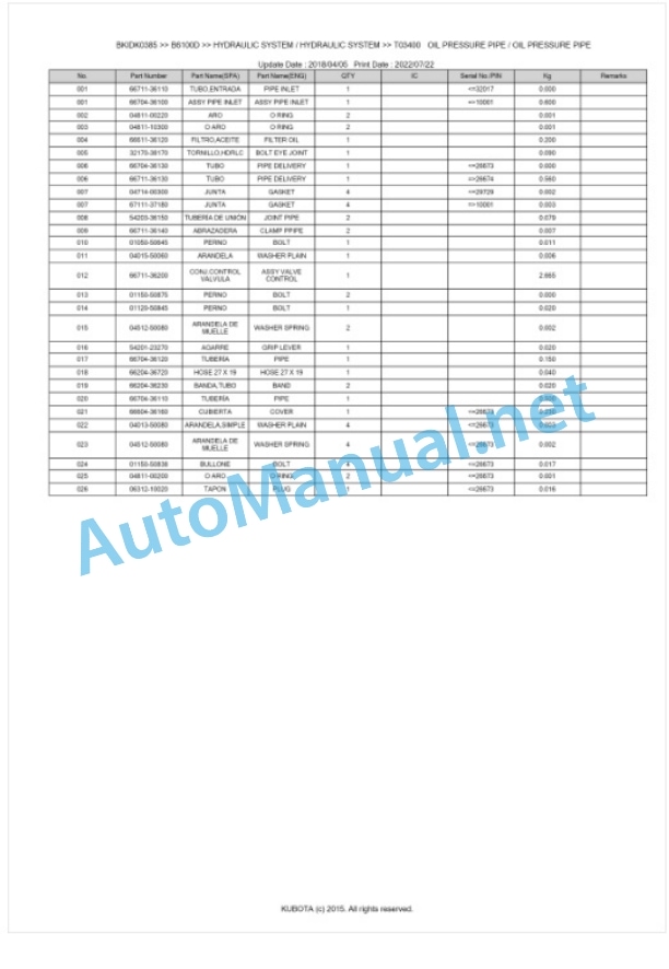 Kubota B6100D Parts Manual PDF BIKDK0385-4