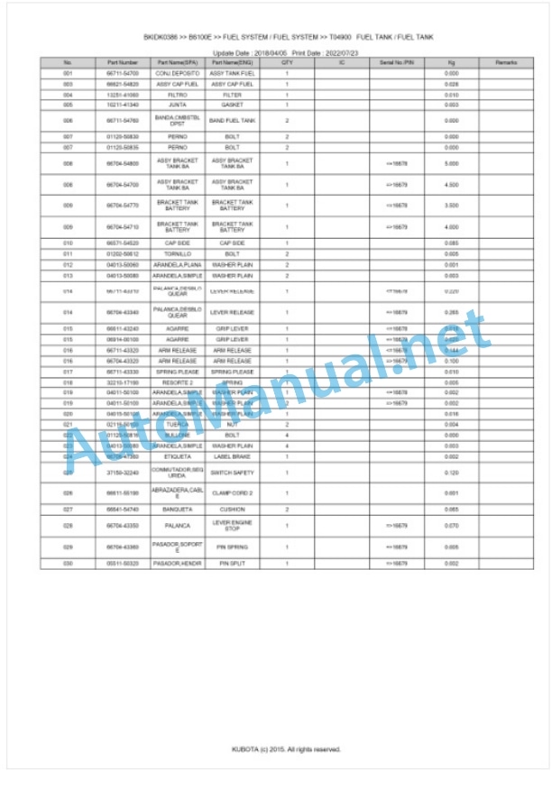Kubota B6100E Parts Manual PDF BIKDK0386-5