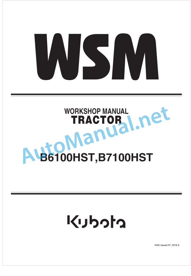 Kubota B6100HST, B7100HST Tractor Workshop Manual PDF
