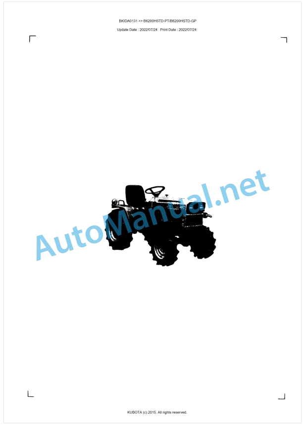 Kubota B6200HSTD-PT, B6200HSTD-GP Parts Manual PDF BKIDA0131