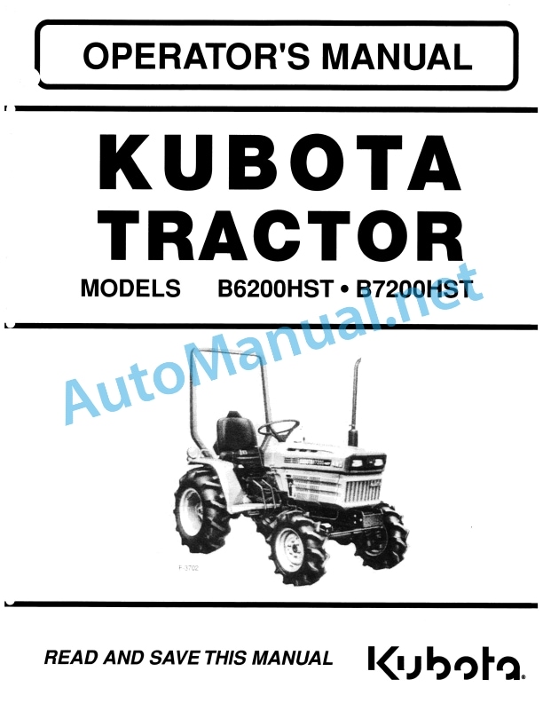 Kubota B6200HTS, B7200HST Tractor Operators Manual PDF